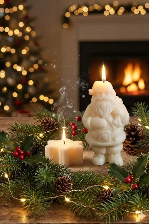 Snowflake & Standing Santa Candle (Set of 2 Candle)