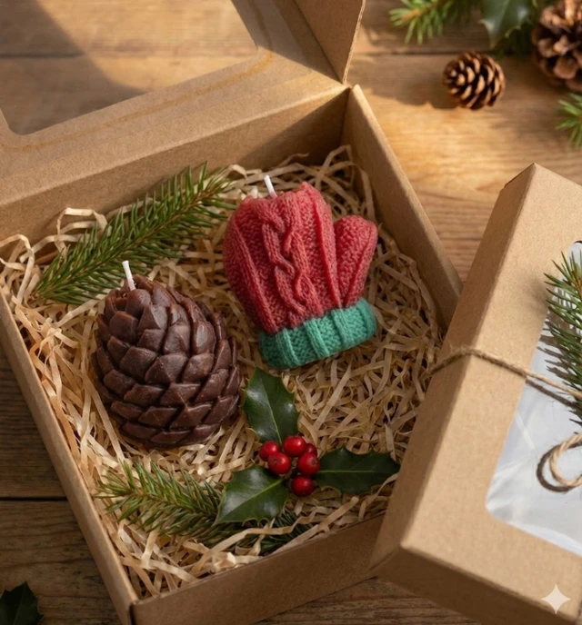 Pinecone & Hand Glove Candle (Set of 2 Candle)