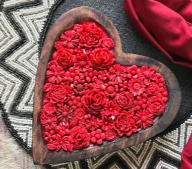 Heart Blossom Candle – Handcrafted on a 5" Wooden Base