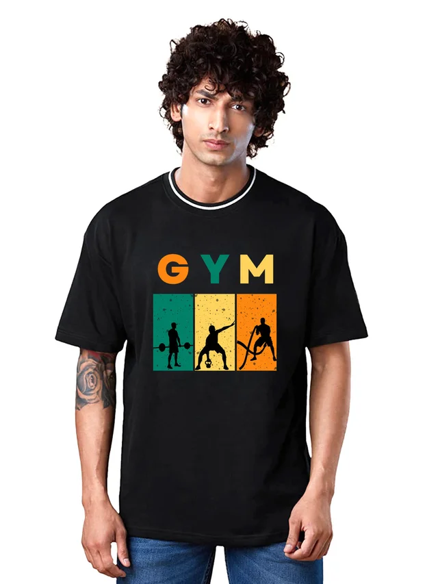 GYM Unique Print Oversized Drop Shoulder Stylish T-Shirt fit GYM Lovers
