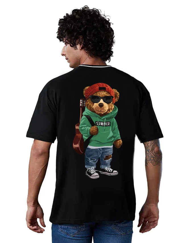 Teddy Bear Rap Hip Hop Lover Oversized Drop Shoulder full Back Print T-Shirt