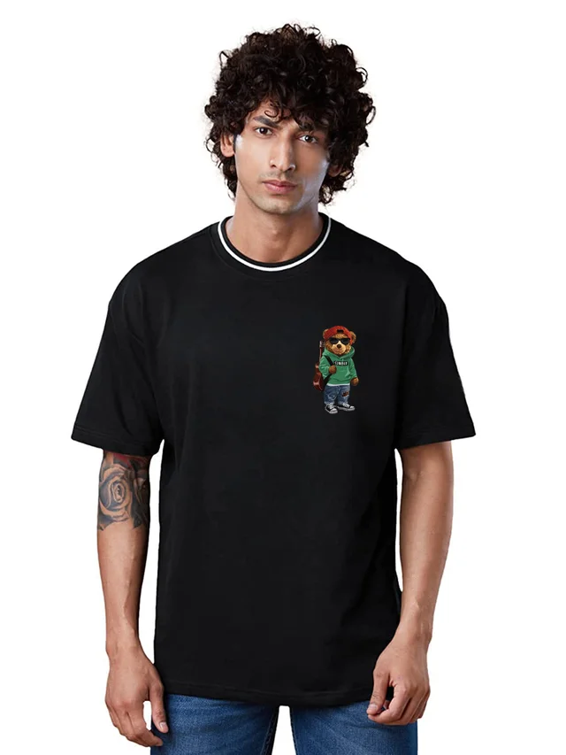 Teddy Bear Rap Hip Hop Lover Oversized Drop Shoulder full Back Print T-Shirt - S