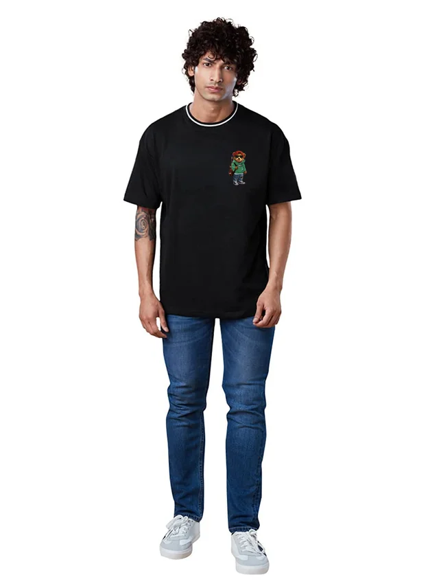 Teddy Bear Rap Hip Hop Lover Oversized Drop Shoulder full Back Print T-Shirt - S