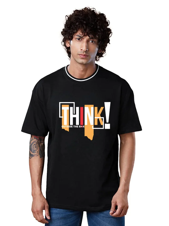 Think Out Side The Box Trending Stylish Oversized Drop Shoulder T-Shirt
