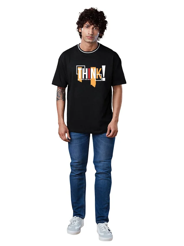 Think Out Side The Box Trending Stylish Oversized Drop Shoulder T-Shirt - S
