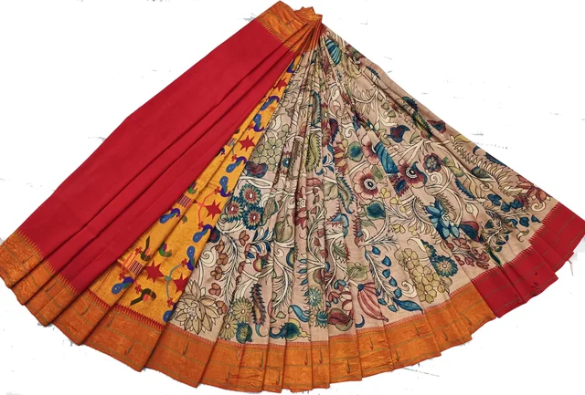 KALAMKARI HAND PAINTED PAITHANI FLORAL SAREE -KHPPFS004