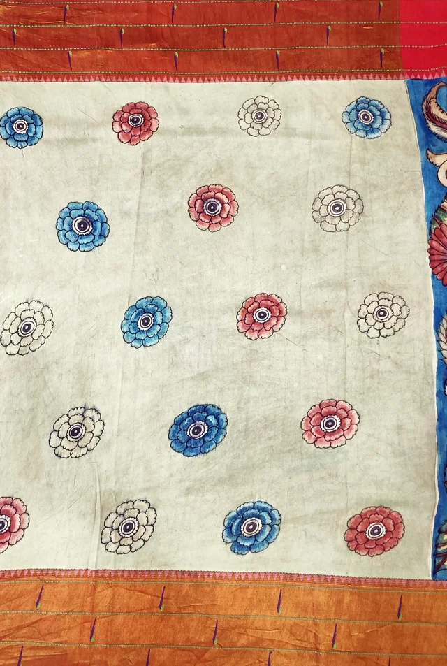 KALAMKARI HAND PAINTED PAITHANI FLORAL SAREE -KHPPFS009