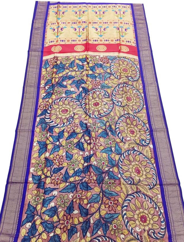 KALAMKARI HAND PAINTED PAITHANI FLORAL SAREE -KHPPFS017
