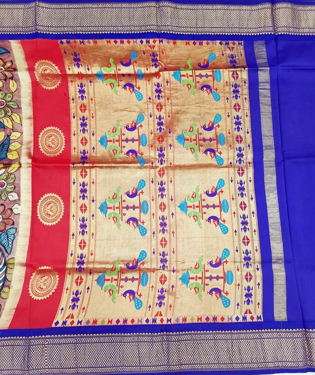 KALAMKARI HAND PAINTED PAITHANI FLORAL SAREE -KHPPFS017