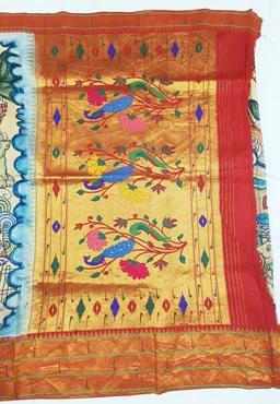 KALAMKARI HAND PAINTED PAITHANI STORY SAREE -KHPPSS007