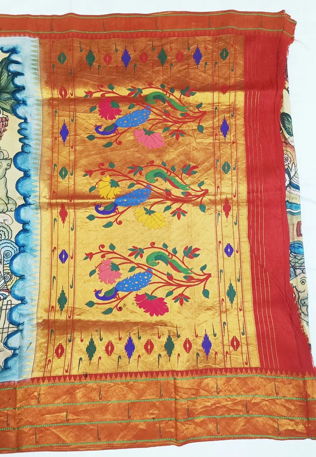 KALAMKARI HAND PAINTED PAITHANI STORY SAREE -KHPPSS007