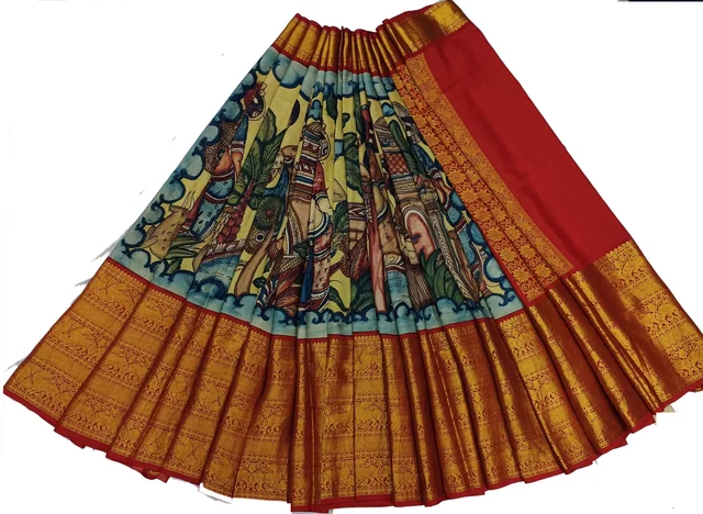 KALAMKARI HAND PAINTED KANCHI BORDER STORY SAREE - KHPKBSS002