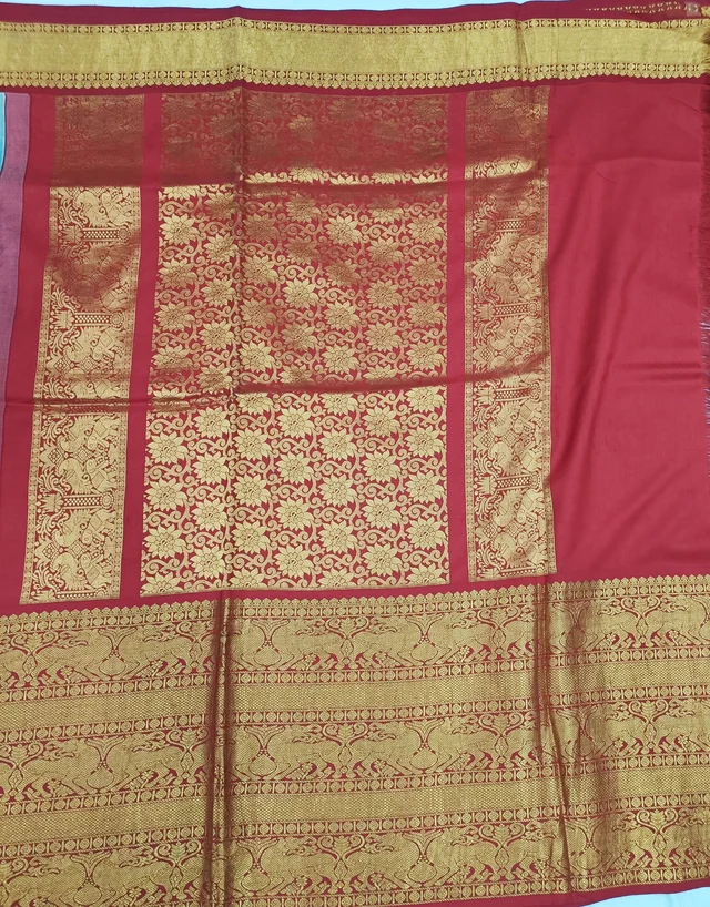 KALAMKARI HAND PAINTED KANCHI BORDER STORY SAREE - KHPKBSS002