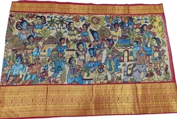 KALAMKARI HAND PAINTED KANCHI BORDER STORY SAREE - KHPKBSS004