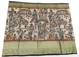 KALAMKARI HAND PAINTED KANCHI BORDER STORY SAREE - KHPKBSS008