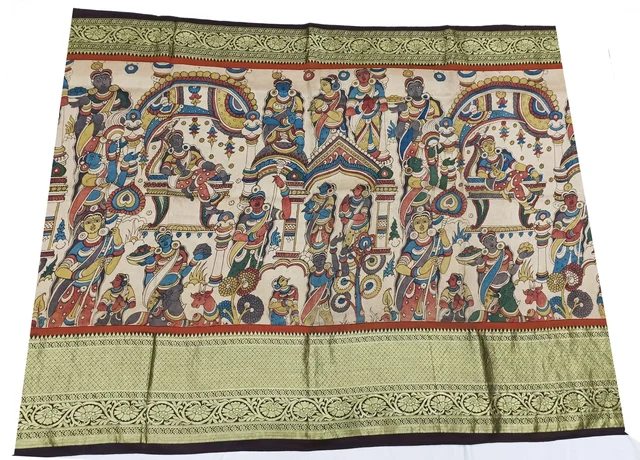 KALAMKARI HAND PAINTED KANCHI BORDER STORY SAREE - KHPKBSS008