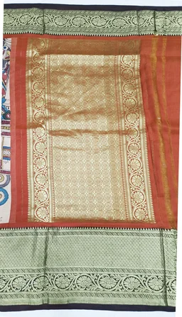 KALAMKARI HAND PAINTED KANCHI BORDER STORY SAREE - KHPKBSS008