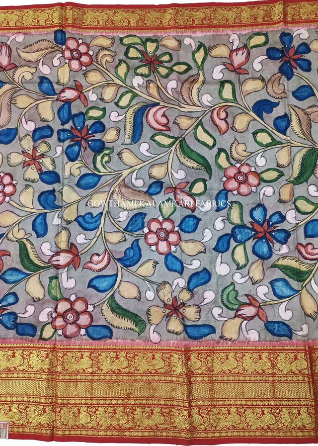 KALAMKARI HAND PAINTED FLORAL LEHENGA -KHPFL001 - UNSTITCHED