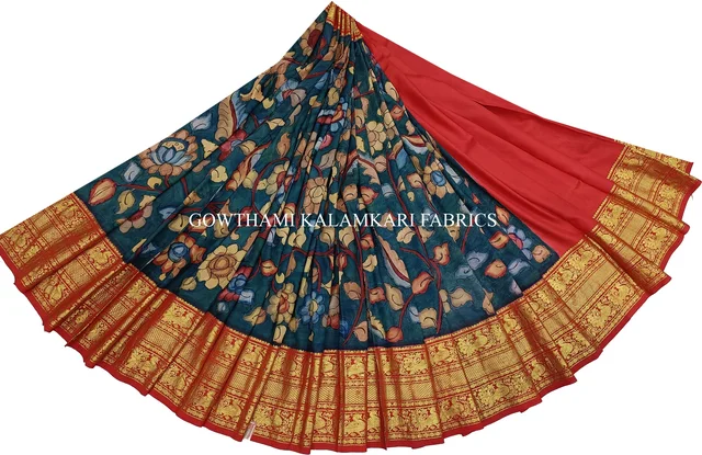 KALAMKARI HAND PAINTED FLORAL LEHENGA -KHPFL009 - UNSTITCHED