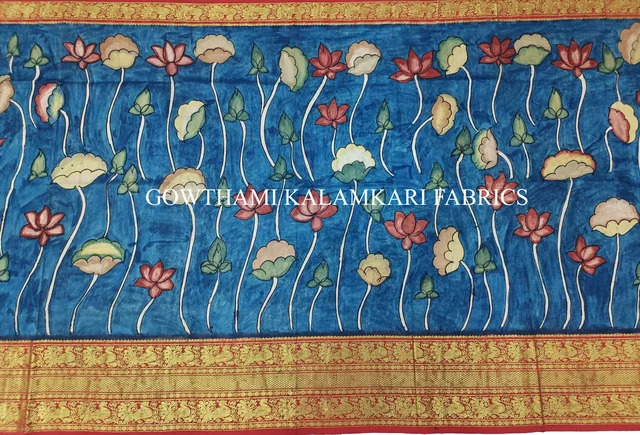 KALAMKARI HAND PAINTED FLORAL LEHENGA -KHPFL012 - UNSTITCHED