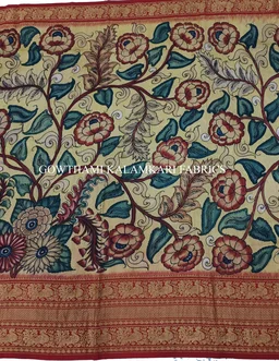 KALAMKARI HAND PAINTED FLORAL LEHENGA -KHPFL019 - UNSTITCHED