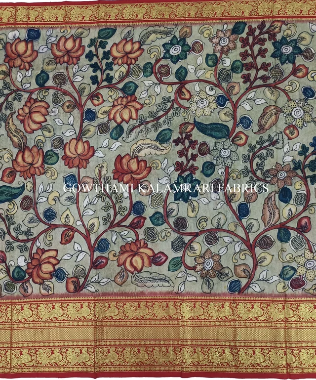 KALAMKARI HAND PAINTED FLORAL LEHENGA -KHPFL026 - UNSTITCHED
