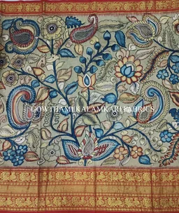 KALAMKARI HAND PAINTED FLORAL LEHENGA -KHPFL027 - UNSTITCHED