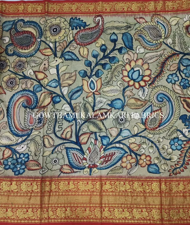 KALAMKARI HAND PAINTED FLORAL LEHENGA -KHPFL027 - UNSTITCHED
