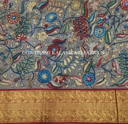 KALAMKARI HAND PAINTED FLORAL LEHENGA -KHPFL034 - UNSTITCHED