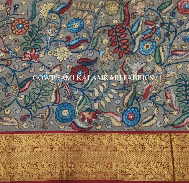 KALAMKARI HAND PAINTED FLORAL LEHENGA -KHPFL034 - UNSTITCHED