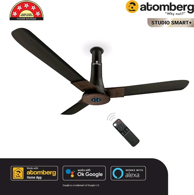 Atomberg atomberg Studio Smart+ 1200mm BLDC Motor 5 Star Rated Ceiling Fan with IoT and Remote | Smart Fan with LED Indicators | High Air Delivery | Saves Upto 65% Energy | 2+1 Year Warranty (Earth Brown) - Earth Brown