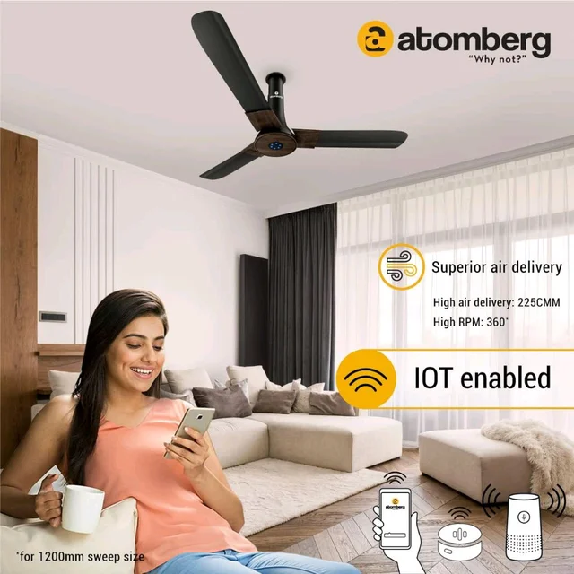 Atomberg atomberg Studio Smart+ 1200mm BLDC Motor 5 Star Rated Ceiling Fan with IoT and Remote | Smart Fan with LED Indicators | High Air Delivery | Saves Upto 65% Energy | 2+1 Year Warranty (Earth Brown) - Earth Brown