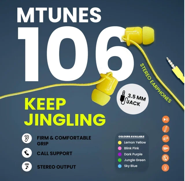Mobilla MTUNES 106 Earphone - Lemon Yellow / Blink Blue / Sky Blue / Jungle Green / Dark Purple