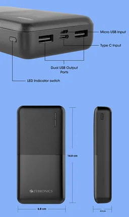 Zebronics ZEB MB20000 R3 20000 mAh Power Bank - Black
