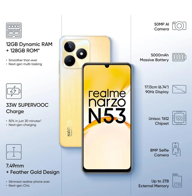 Realme Narzo N53 - 6/128gb - Feather Gold/Feather Black