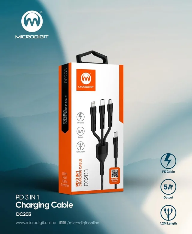 Microdigit DC203 3-in-1 5A PD Cable