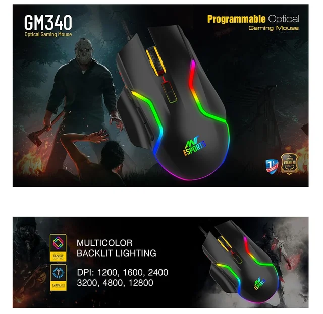 Ant Esports GM340 Wired Optical Gaming Mouse - Black