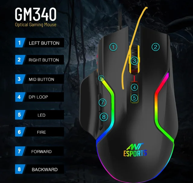 Ant Esports GM340 Wired Optical Gaming Mouse - Black