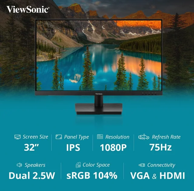 Viewsonic ViewSonic VA3209-MH 32 Inch Full Hd IPS Freesync Wide Monitor - Black