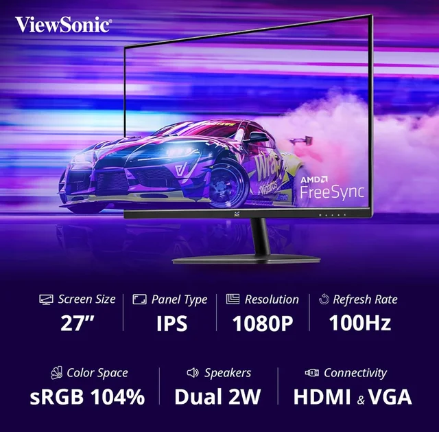 Viewsonic ViewSonic VA2732-MH 27 Inch FHD IPS Home and Office Monitor - Black