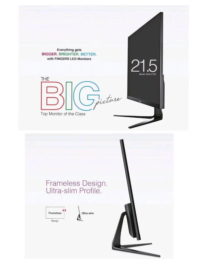 Fingers FINGERS The Big Picture LED 21.45 (51.48cm) FHD Ultra-Slim & Frameless Monitor - Black