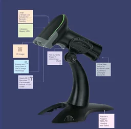 Fingers FINGERS 2D-QuickScan W9 USB Wired Barcode Scanner - Black