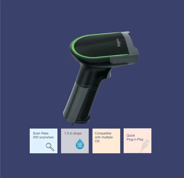 Fingers FINGERS 2D-QuickScan W9 USB Wired Barcode Scanner - Black