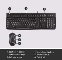Logitech MK120 Wired USB Keyboard and Mouse - Black