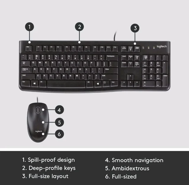 Logitech MK120 Wired USB Keyboard and Mouse - Black