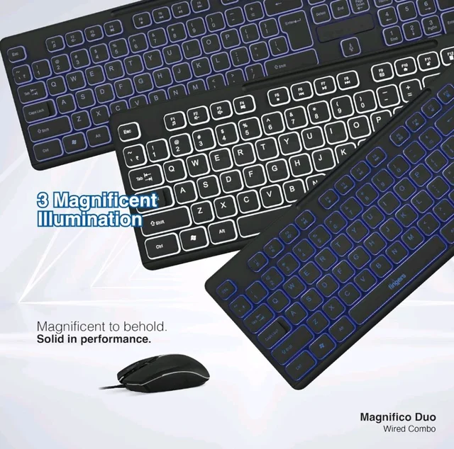 Fingers FINGERS Magnifico Duo Wired Backlit Deskset Combo Keyboard & Mouse - Black