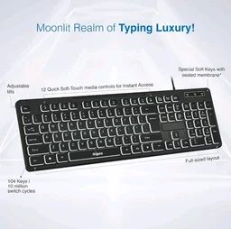 Fingers FINGERS Magnifico Duo Wired Backlit Deskset Combo Keyboard & Mouse - Black