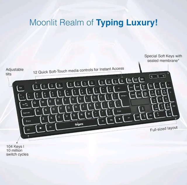 Fingers FINGERS Magnifico Duo Wired Backlit Deskset Combo Keyboard & Mouse - Black