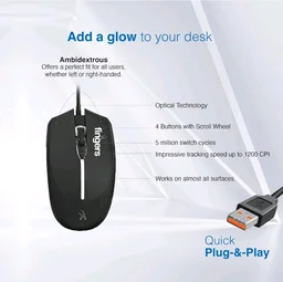 Fingers FINGERS Magnifico Duo Wired Backlit Deskset Combo Keyboard & Mouse - Black