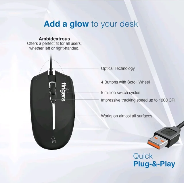 Fingers FINGERS Magnifico Duo Wired Backlit Deskset Combo Keyboard & Mouse - Black